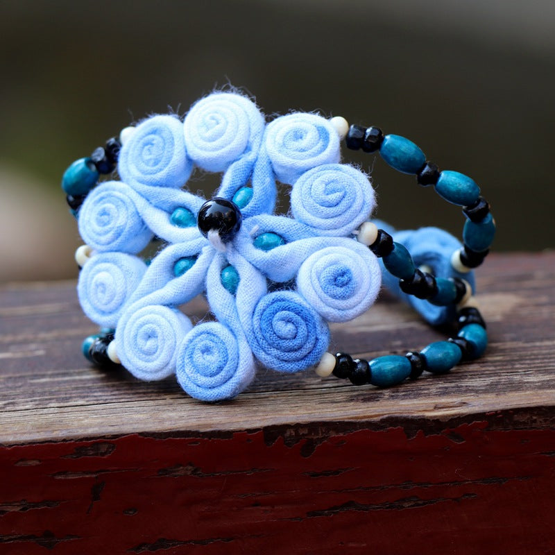 Blue Tie Dye Cloth Bracelet Dali Lijiang Hot Sale Hand-stitched Flower Fabric Bracelet Bracelet