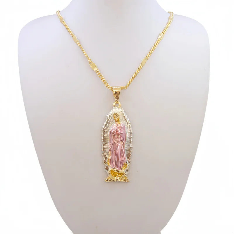 Gold Plated Painting Virgin Mary Mama Pendant/Amulet Religious Jewelry Virgen de guadalupe Virgin Mary Necklace