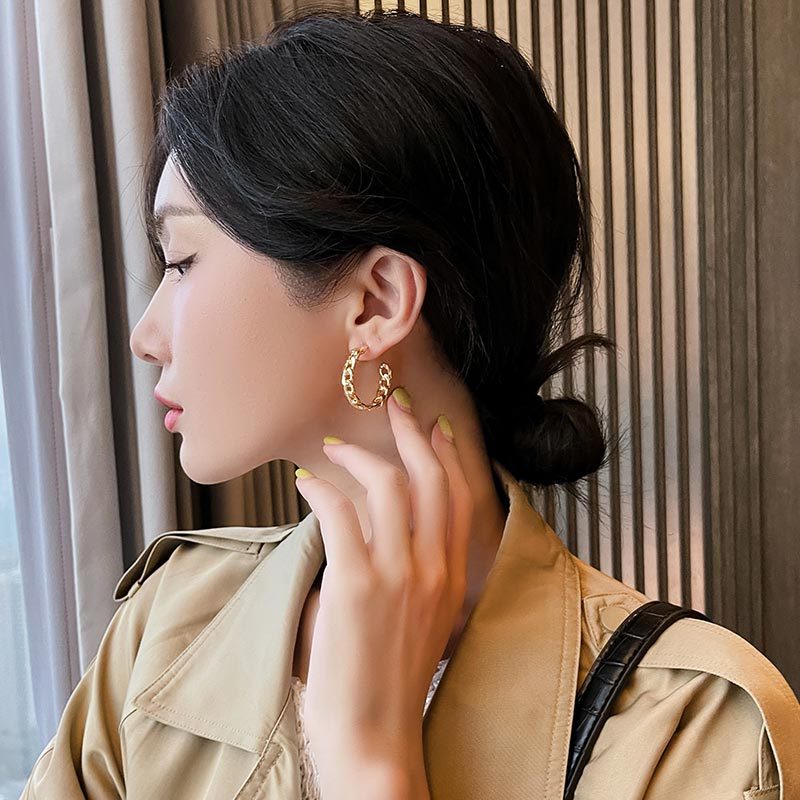 Metal Big Circle Earrings Women's Hong Kong Fashion Women's Ear Jewelry S925 Silver Needle
