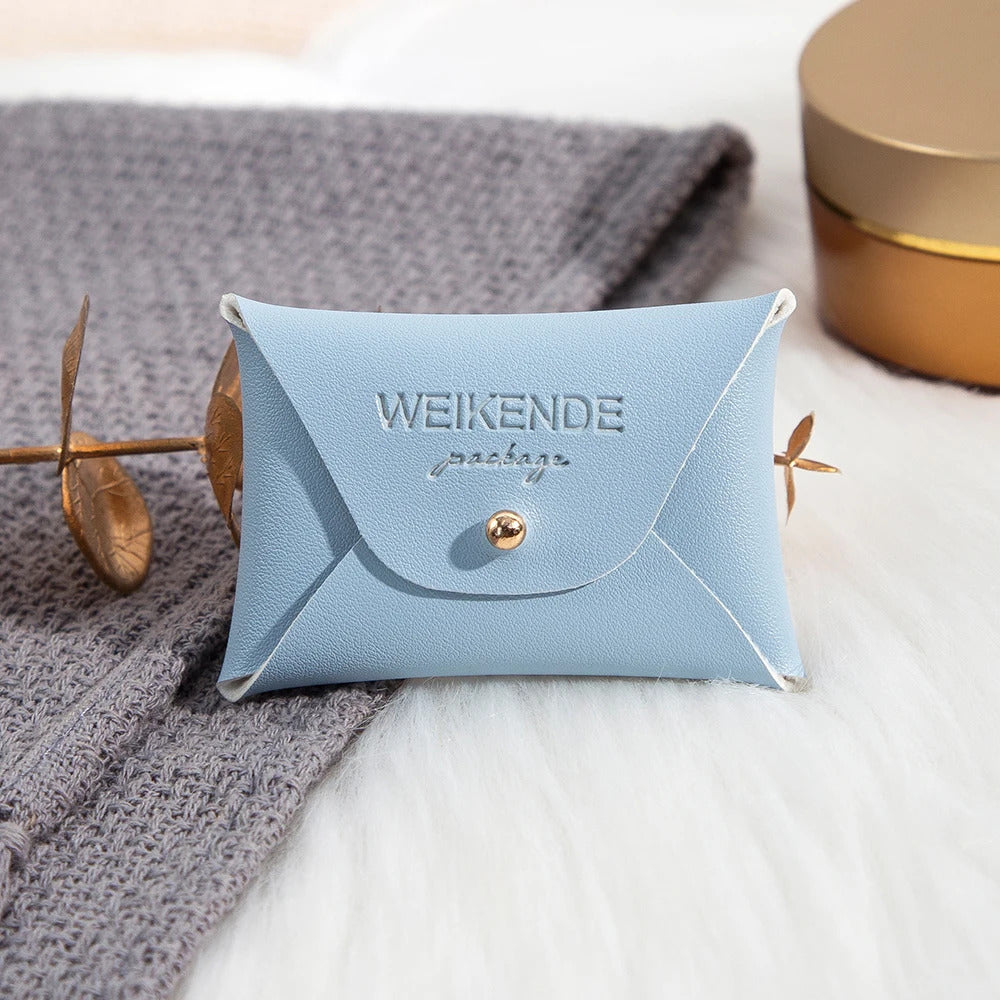 Custom Logo Embossed PU Leather 50/100pcs 5x7cm Gold Jewelry Bag Rings Earrings Necklaces Button Organizer Storage Gift Pouch