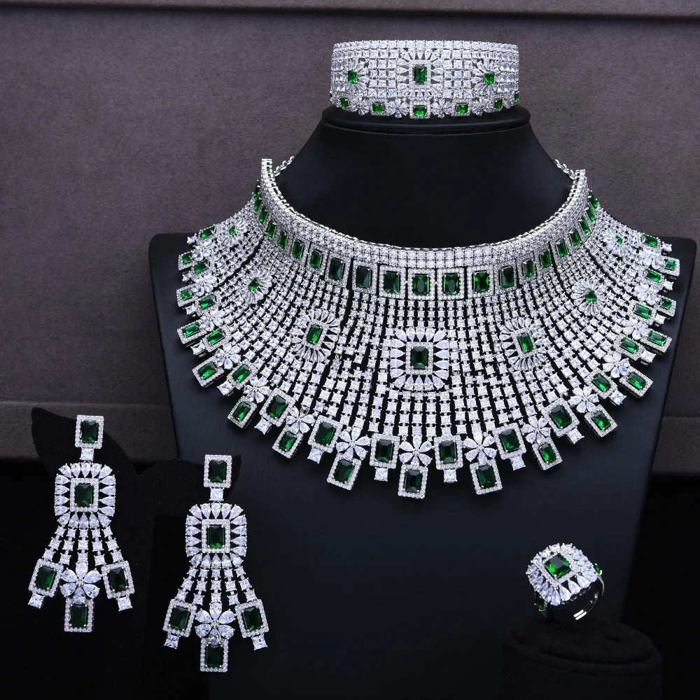 GODKI Luxury 4PCS Chokers Necklace Earring Sets Cubic Zirconia jewelry Sets for women Wedding Indian Bridal Jewelry Sets 2021