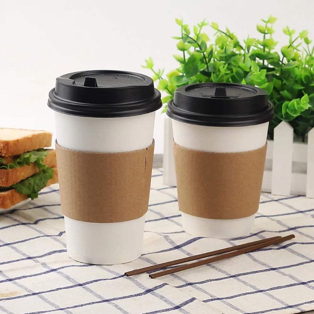 50pcs 16oz Disposable Coffee Cup Set Thickened Odorless Coffee Paper Mug Insulate Cup Sleeve with Lid Package Espresso Coffeewar