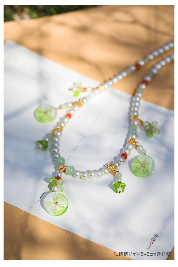 In Stock Hanfu Accessories Necklace Daily Fresh Necklace for Women Retro Pearl Pendant Ancient Style Jewelry（TB14.9）