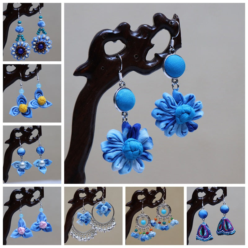 Ethnic style blue tie-dye earrings hand-woven tie-dye earrings travel companion gift