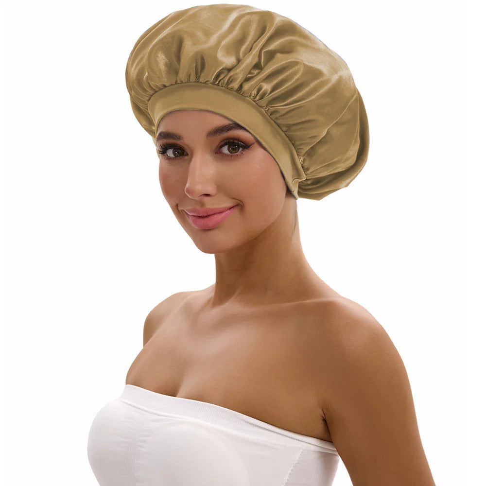 Satin Bonnet with a Wide Brim Perfect for Everyday Use During Showers.