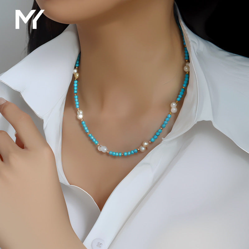 Turquoise Baroque Freshwater Pearl Bracelet Stacked Elegant Women's Bracelet