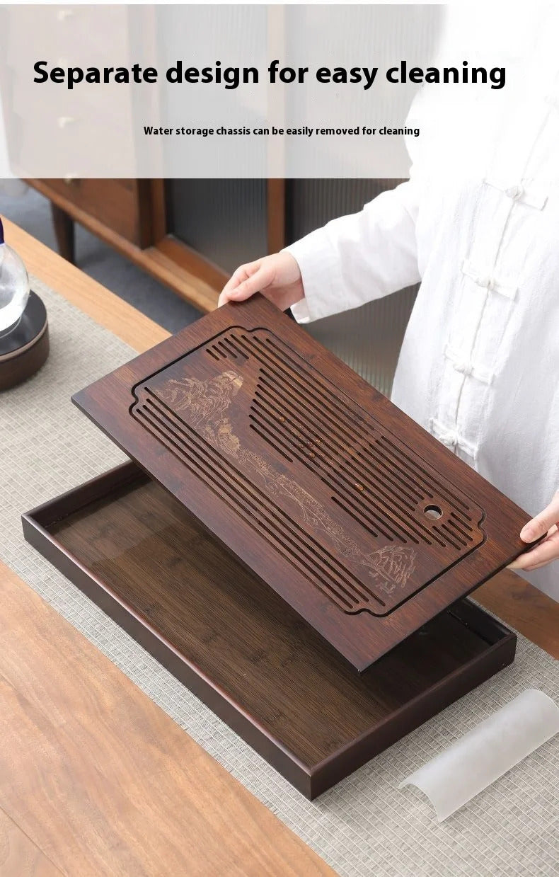 GIANXI Jiangshan Tea Tray Household Small Drain Tea Table Bamboo Tea Tray Kung Fu Tea Set Accessories Tea Sea Dry Brewing Table