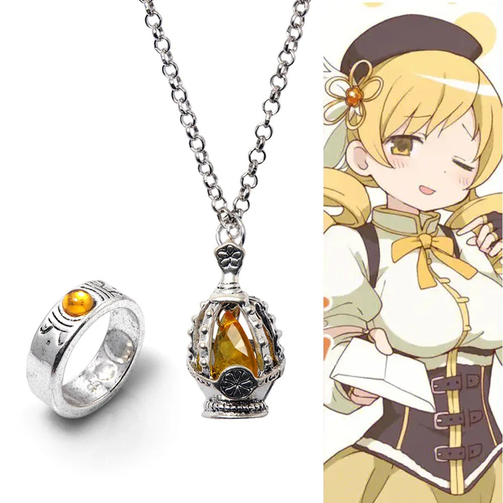Anime Puella Magi Madoka Magica Soul Gem Necklace Crystal Pendant Ring Cosplay Costumes Lovers Jewelry Set Accessoies Prop