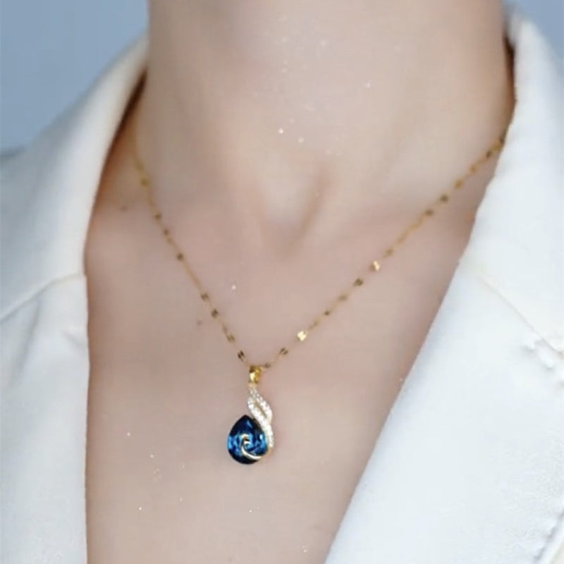 Blue Peacock Crystal Necklace for Women New Short Clavicle Chain Choker