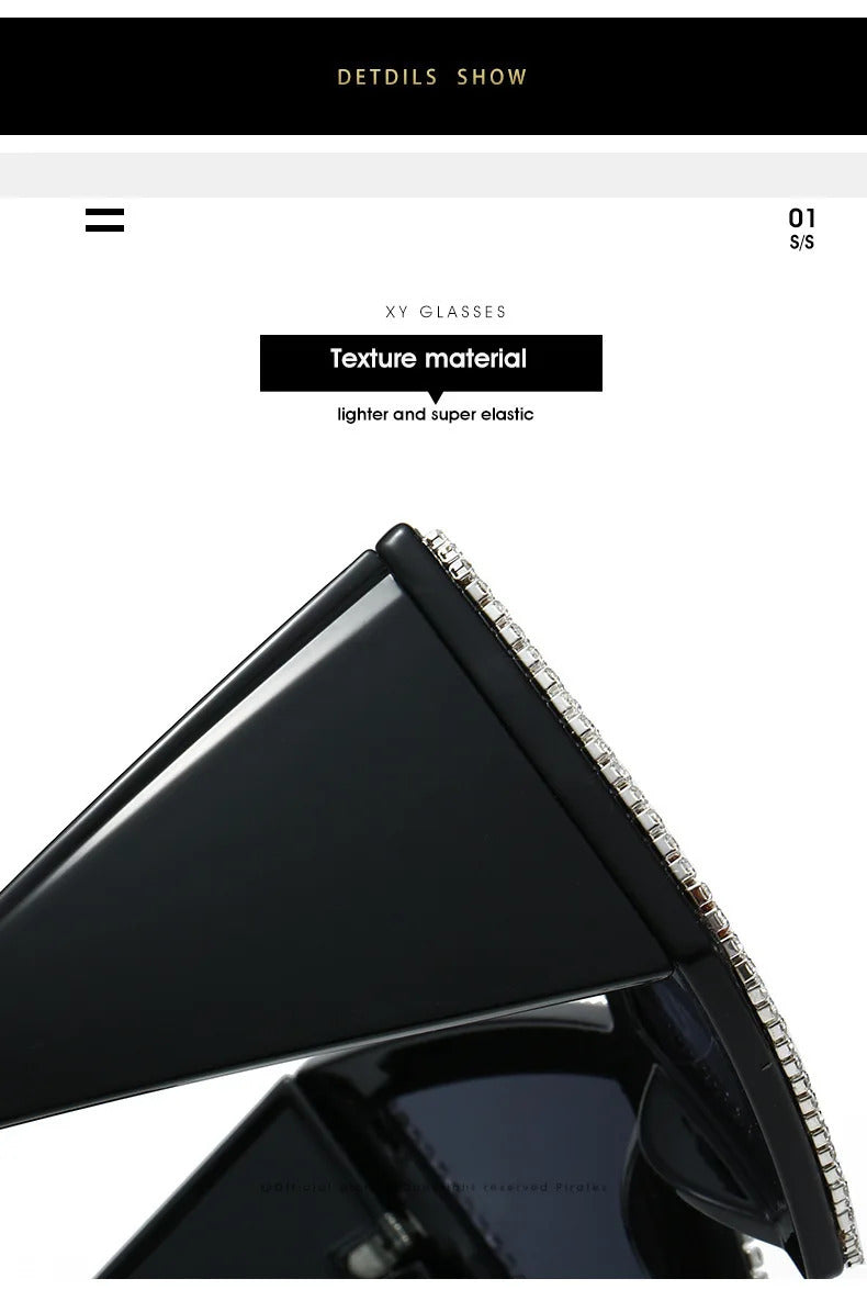 Vintage Super Big Full Crystal Cat Eye Sunglasses Women New Fashion Rhinestones Shiny Sun Glasses Ladies Oversized Bow Shades