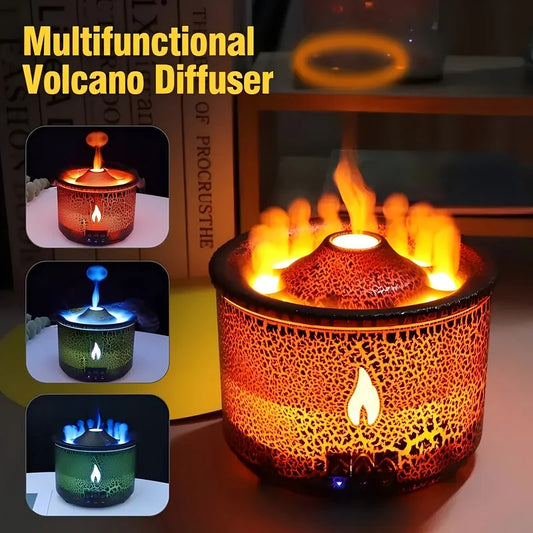 Volcanic Flame Aroma Diffuser With LED Night Light Portable Essential Oil Humidifier  Auto Shut-Off  2 Color Modes For Home