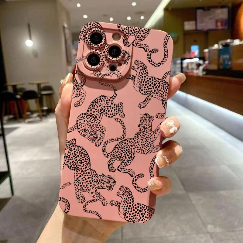Pink Leopard Print Pattern Phone Case For iPhone 16 15 Pro Max 14 13 12 11 XS XR 7 8 Plus SE 2020 Shockproof Soft Silicone Cover