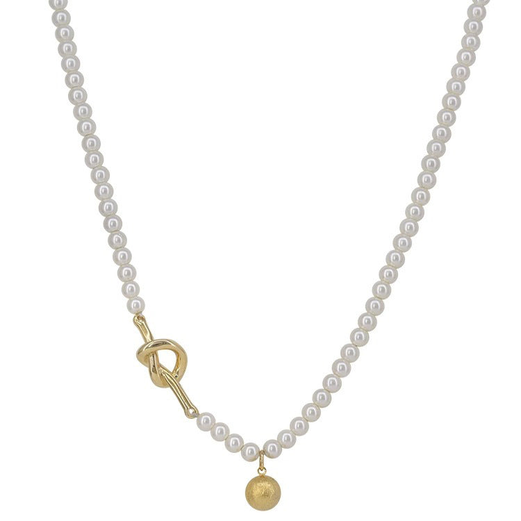 S925 Sterling Silver Brushed Round Ball Pendant Pearl Necklace for Women, Niche Design, Versatile, High-End Clavicle Chain