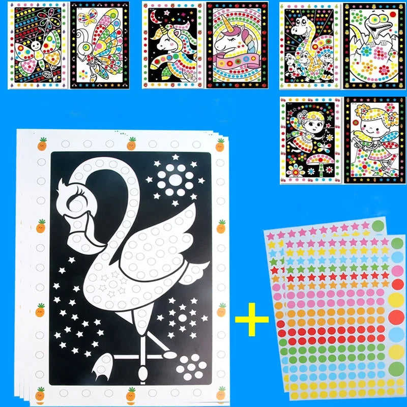 10 Sheets/Lot Funny Puzzle Dot Stickers For Kids Cute Cartoon Animal Drawing Mosaic Sticker Children Early Educational Patience