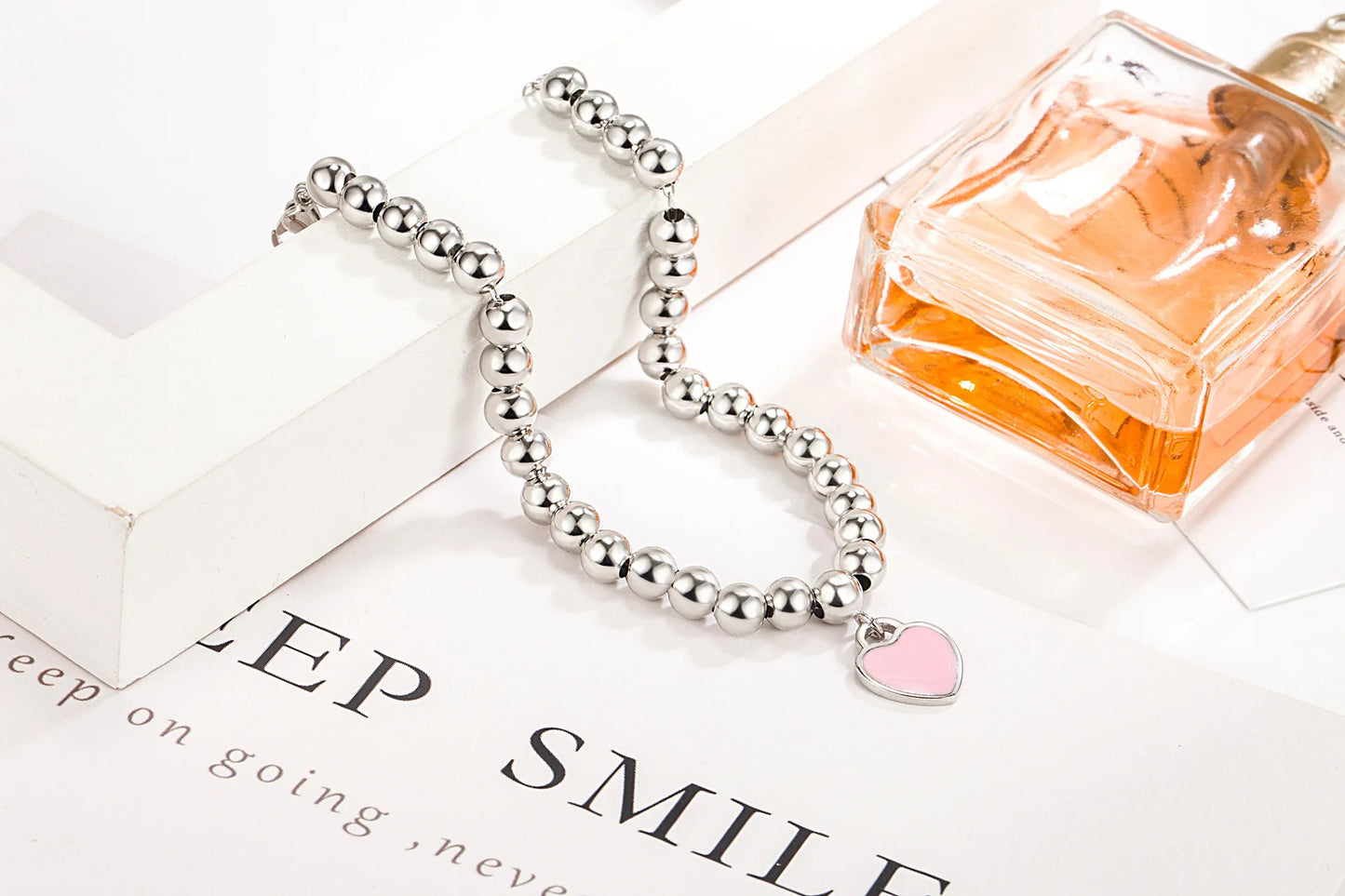 Designer 925 Silver Jewelry Necklace Woman Retro Heart-Shaped Enamel For Girls Cute Silver Bead Birthday Gift