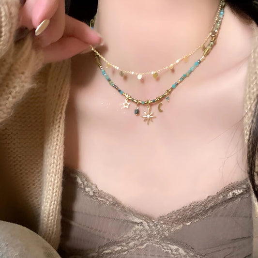 Vintage Mango Star Double Layer Stacked Necklace for Women Creative Niche Light Luxury Personality Versatile Clavicle Chain High-end Accessory Trend