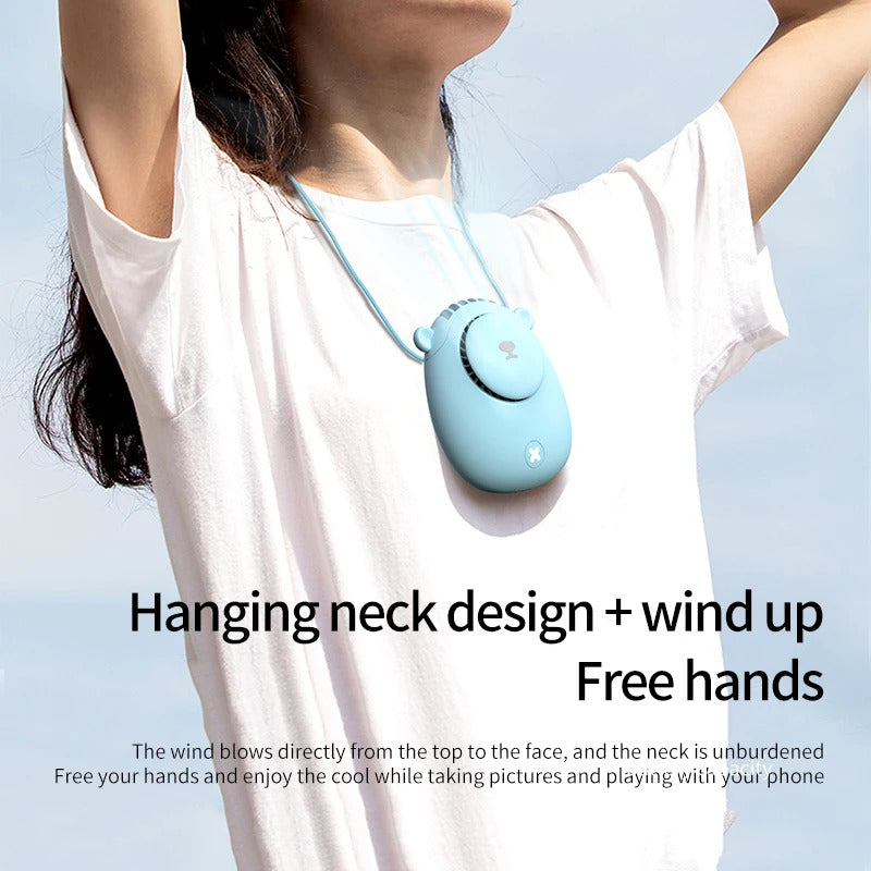 Portable Hanging Neck Fan Mini Lazy Cooling Fans USB Charging 1200mAH Li-ion Battery Sports Cooler Fan for Outdoor Travel