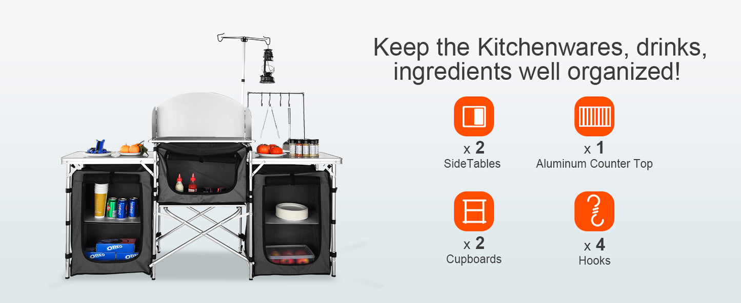 SucceBuy Camping Outdoor Kitchen Table Cabinet Foldable Folding Cooking Storage Rack X-Shaped Aluminum Alloy Bracket for BBQ