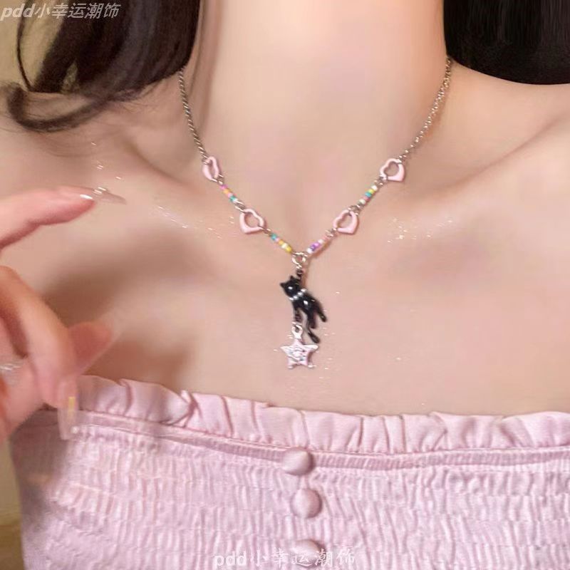 Candy Color Dopamine Necklace for Women Versatile Niche Design Beaded Choker Chain Sweet Cool Girl Neck Chain Internet Celebrity Jewelry