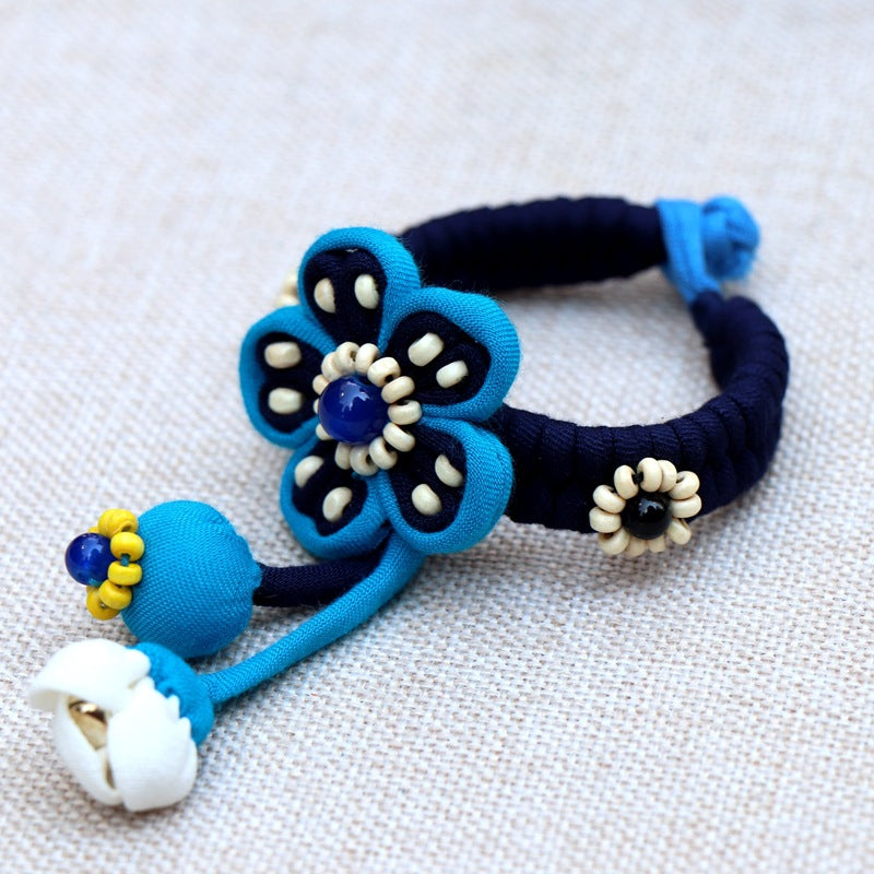Blue Tie Dye Cloth Bracelet Dali Lijiang Hot Sale Hand-stitched Flower Fabric Bracelet Bracelet
