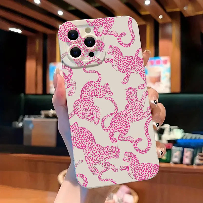 Pink Leopard Print Pattern Phone Case For iPhone 16 15 Pro Max 14 13 12 11 XS XR 7 8 Plus SE 2020 Shockproof Soft Silicone Cover