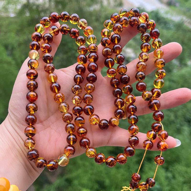 6mm-9mm Original Amber Bracelet for Men Women Unique Diy Flower Beads Rosary Long Necklace Baltic 2025 New Natural Stone Jewelry