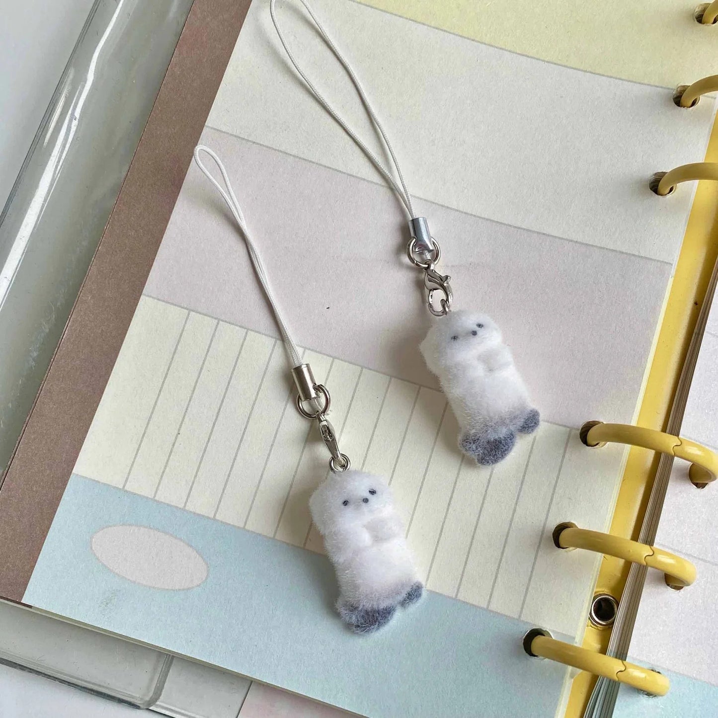 Ins Style Cute Seal Shape 3D Keychain Phone Charms Strap Kawaii Plush Flocking Pendant for Airpods Schoolbag