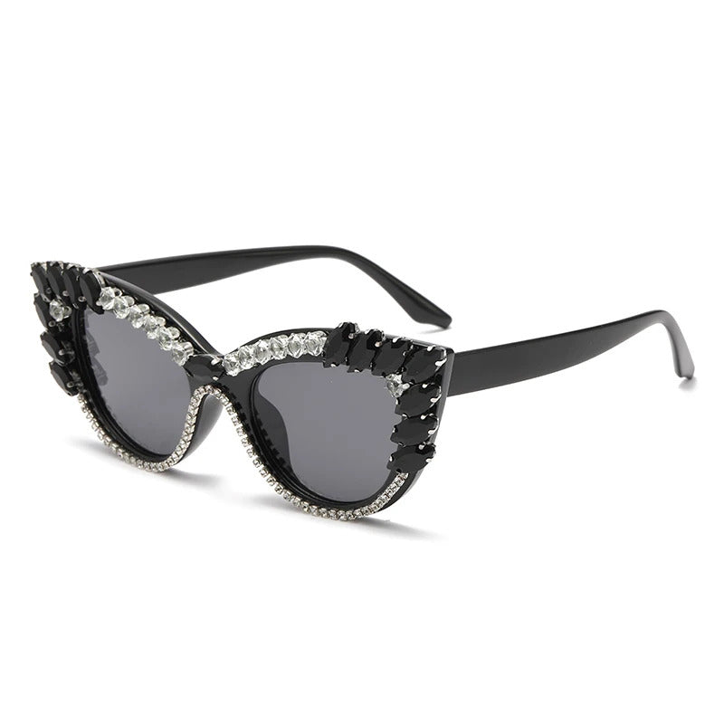 New Personality Fashion Cat Eye Colorful Big Diamond Glasses Droplet shaped Sunglasses Cat Eye Diamond Sun Glasses