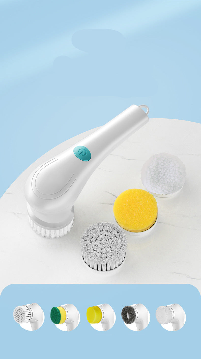 Cleaning Brush Export Electric Cleaning Brush Steel Wool Ball Five Brush Heads Long Handle Handheld Cleaning Kitchen Dishwashing Magic Tool
