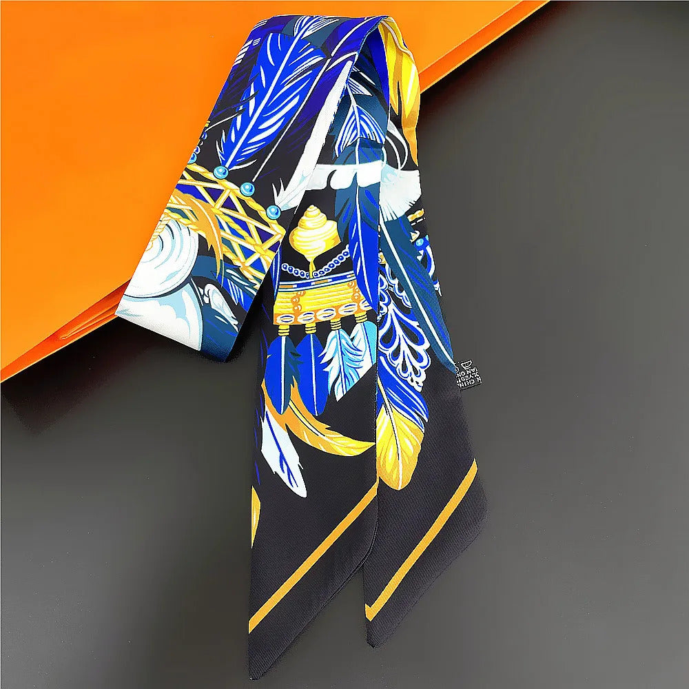 Fashion Women Hair Scarf 2024 New Brand Design Luxury Silk Scarf Fashion Print Headband Skinny Bag Scarves Neckerchief