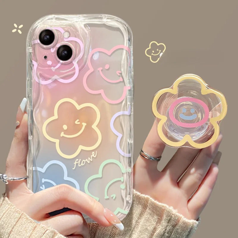 Floral Flower Bracket Case Cover for Samsung Galaxy S24 FE S25 S22 S23 Ultra Plus 5G A55 A35 A54 A15 A16 5G A05S A05 Wavy Shell