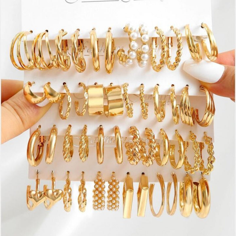 Fashion European and American style gold C chain earrings suit ladies temperament luxury high-end earrings
