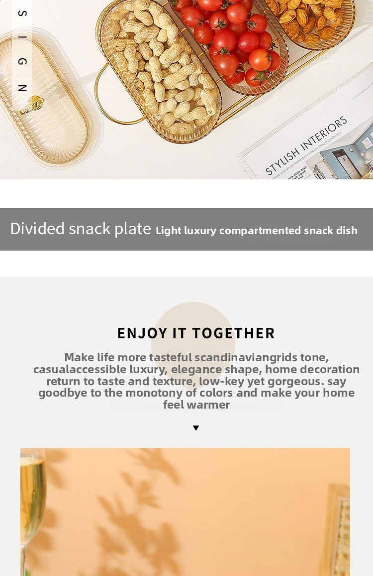 Living Room Household Coffee Table Nut Plate Oval Dish Compartment Plate Snack Plate Dessert Plate Nut Plate Candy Plate