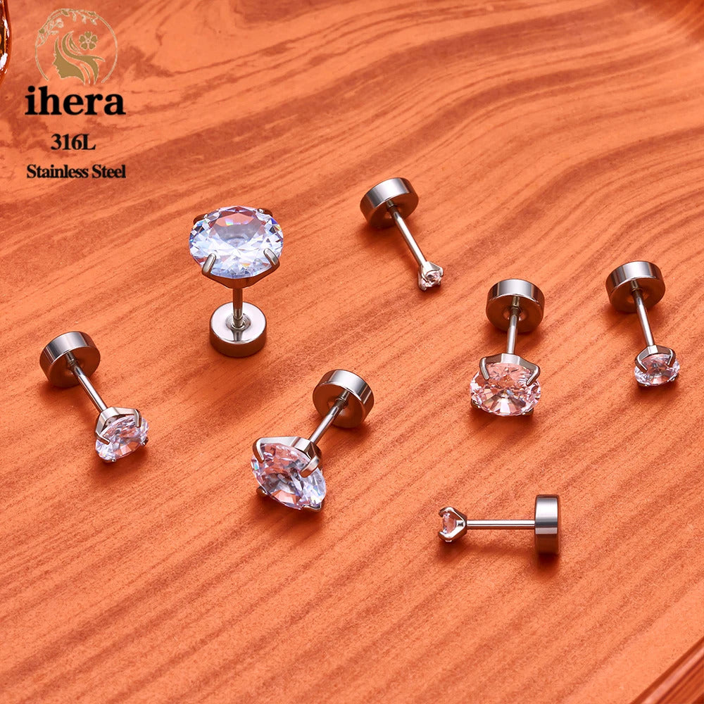 2/10PCS Stainless Steel 4 Prong Ear Studs Earrings Round Crystal Zircon Women Men Tragus Cartilage Piercing Fashion Jewelry