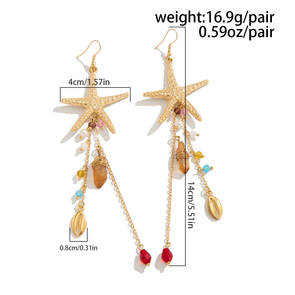 Vacation Beach Starfish Jellyfish Alloy Earrings Fashion High Sense Crystal Tassel Earrings