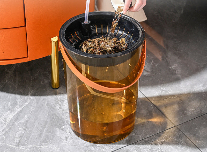 Tea Bucket Office Large Capacity with Strainer Dry Wet Separation Household Table round Portable Transparent Tea Residue Barrel