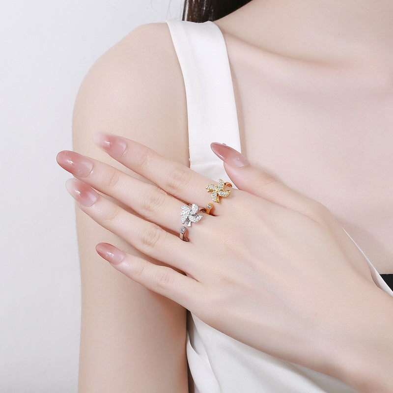 Rotating Stress Relief Windmill Ring for Women Creative Personality Design Adjustable Open Ring