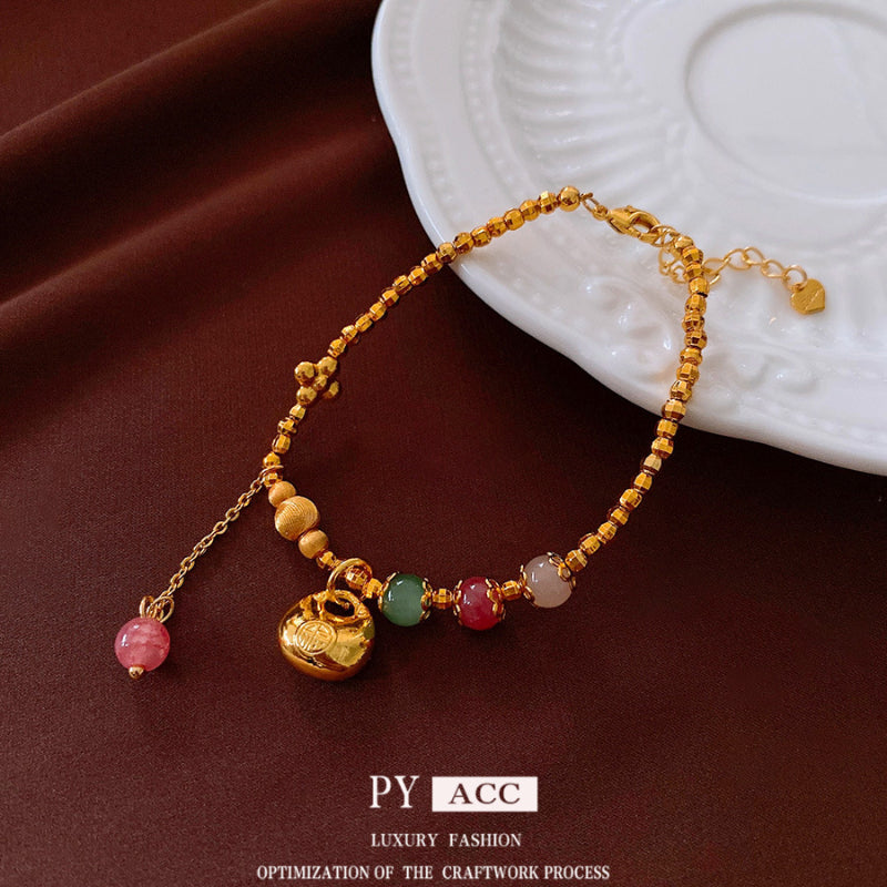 18K Real Gold Plated Lucky Bag Pendant Bracelet New Chinese Style Versatile Bracelet