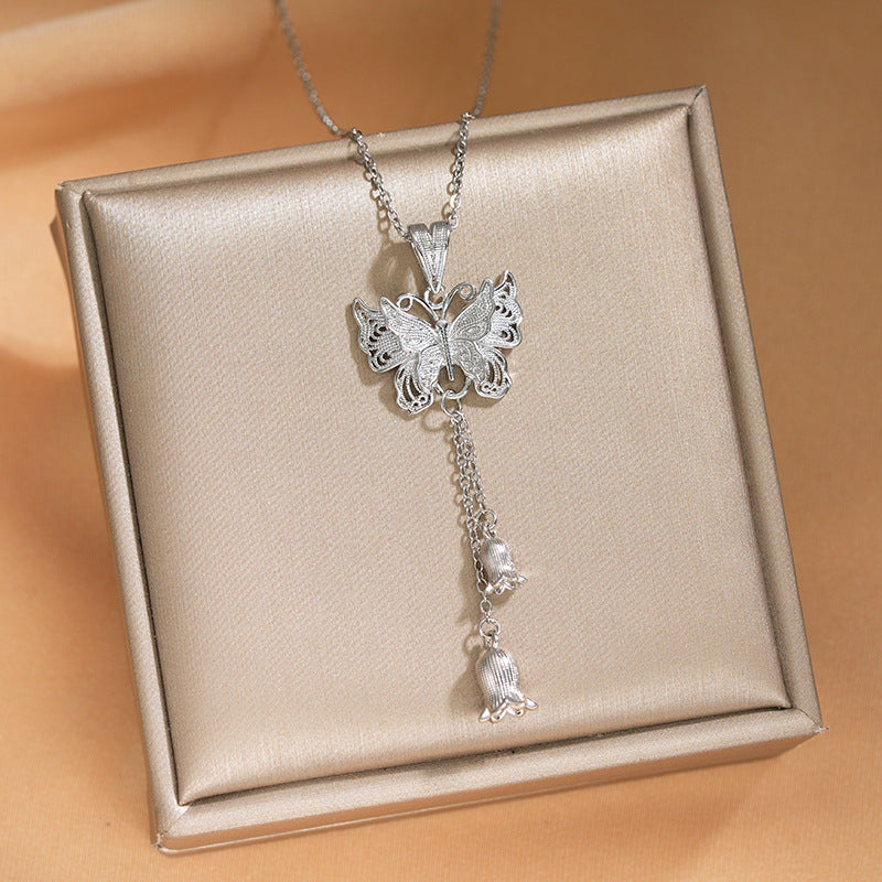 Elegant Inlaid Zircon Exquisite Titanium Steel Necklace for Women Fashionable Versatile Internet Celebrity Collarbone Chain Niche Light Luxury Jewelry