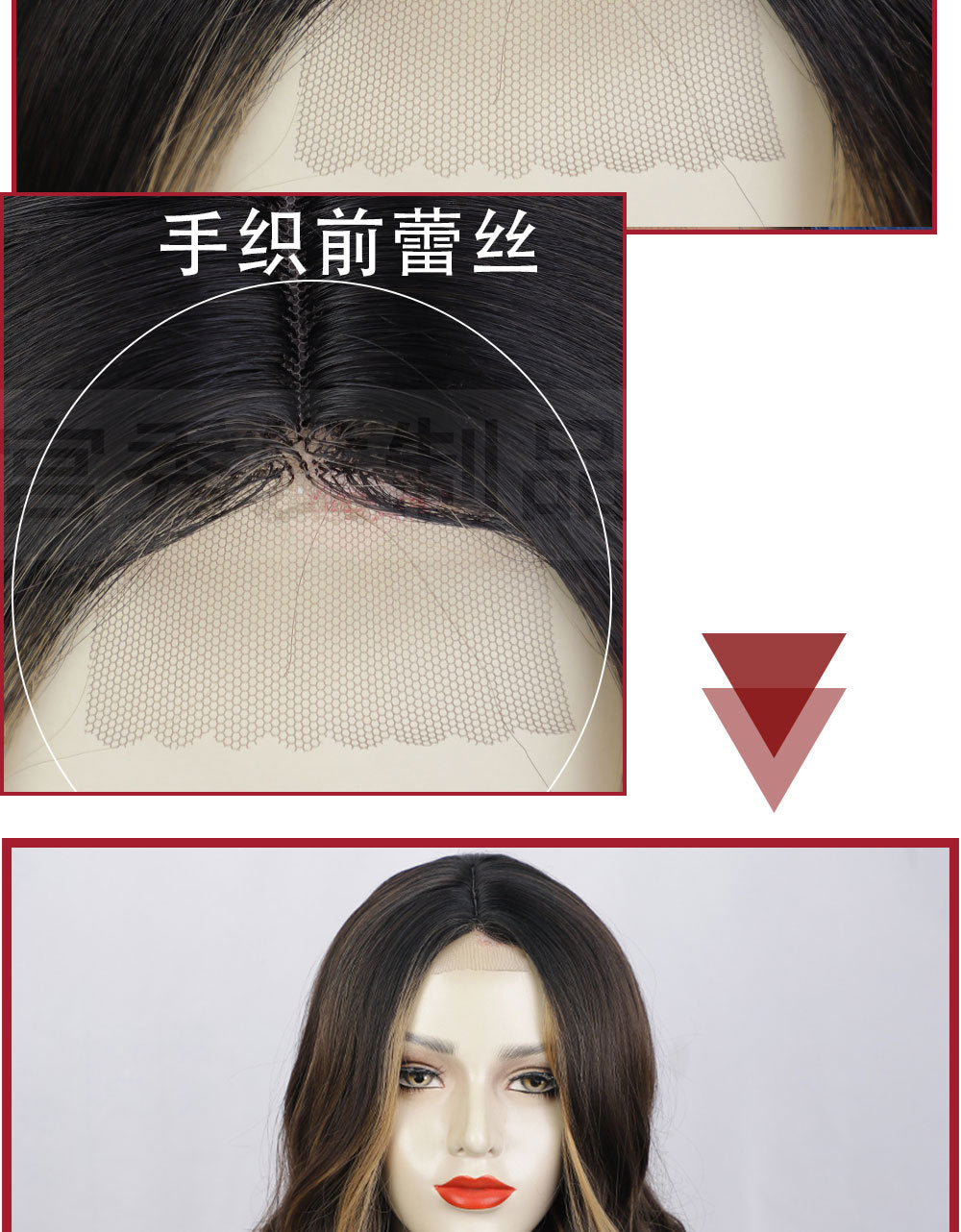 Lace Front Wig for Women, Middle Part, Small Lace, Highlighted Long Curly Synthetic Wig, Export Wigs