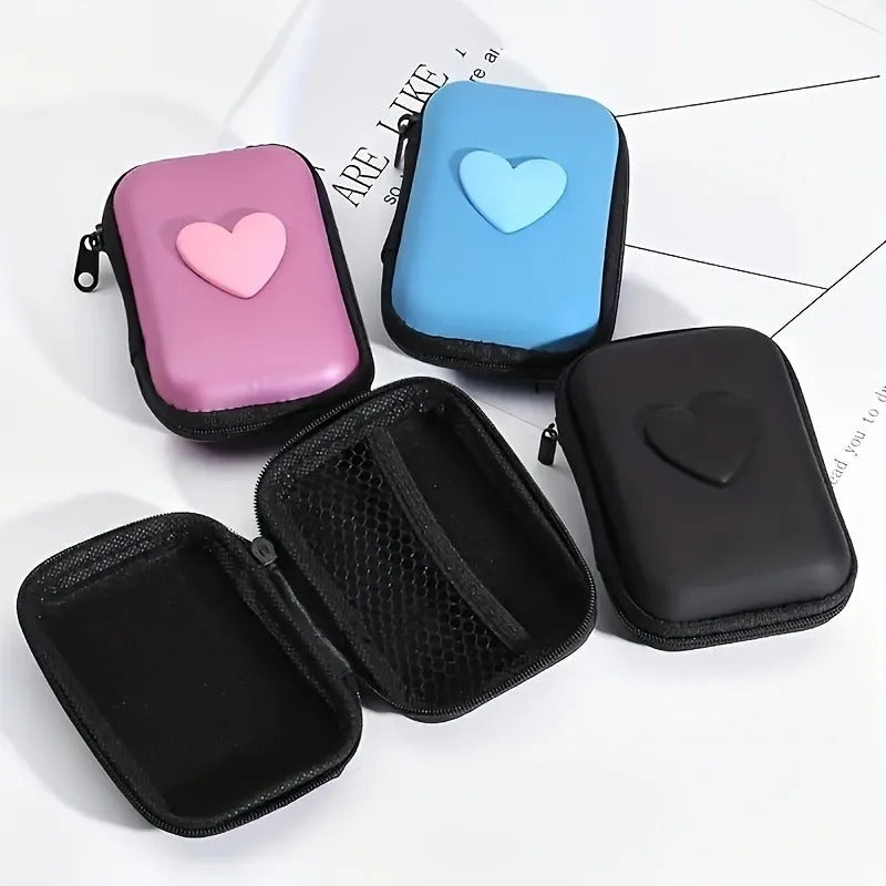 3D Love Heart Headphone Data Cable Storage Bags Charger Power Bank Rectangular Box Zipper Bag Pocket Pouch