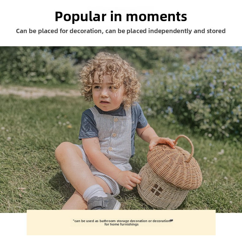Acorn Handbag Handmade Rattan Mushroom Storage Box Children's Toy Basket Woven Storage Basket Photography Props