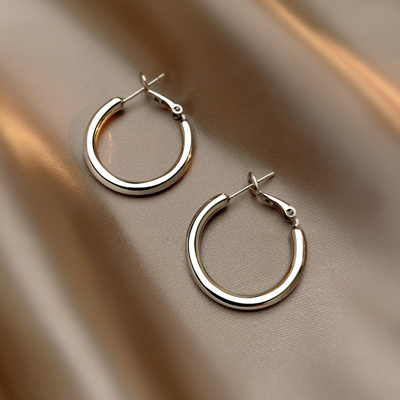 Metal Big Circle Earrings Women's Hong Kong Fashion Women's Ear Jewelry S925 Silver Needle