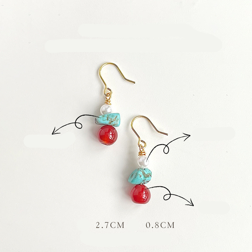 Natural Pearl Earrings National Trend New Chinese Style Agate Earrings Elegant Retro Artistic Tibetan Style Ear Jewelry