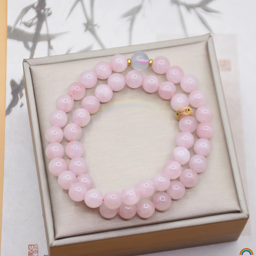 Natural Pink Crystal Double Loop Bracelet 8mm Simple Bracelet with Authentic Protection for Natural Rwbuy Brand Jewelry