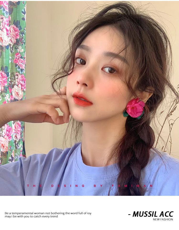 High-grade dopamine rose red earrings female niche design earrings net red pink earrings