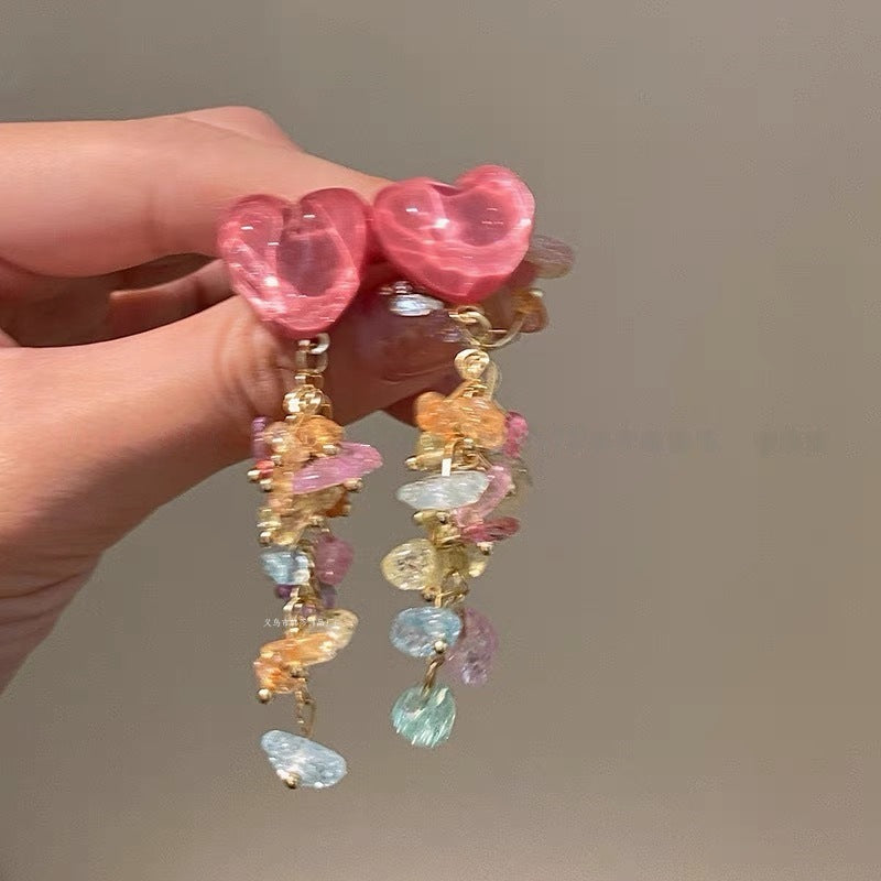 Dopamine Colorful Flower Earrings Suitable for Spring Sweet Cute Young Heart Stud Earrings for Women 2025 New Model