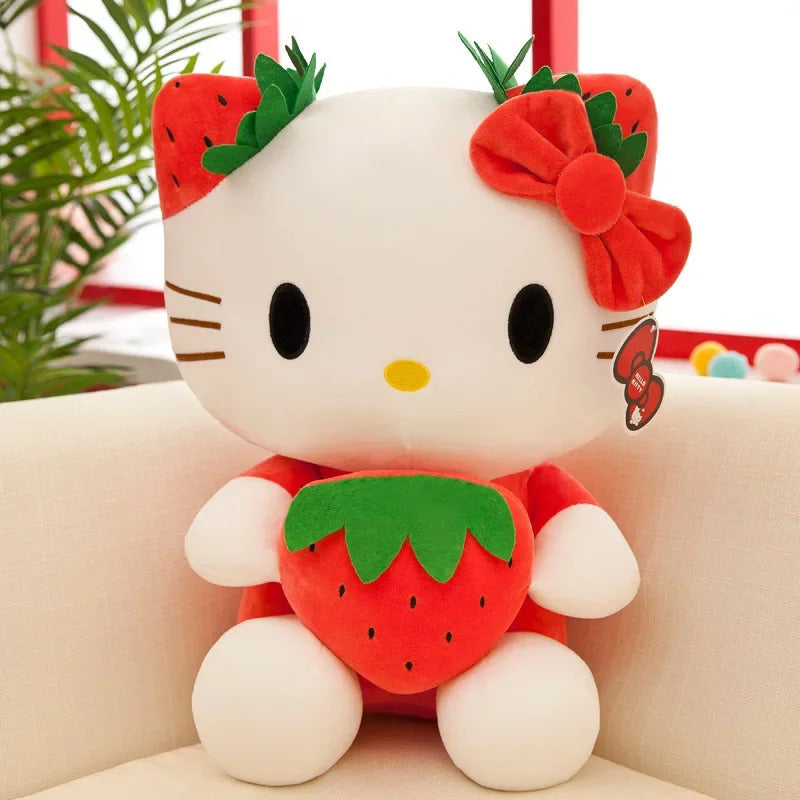 22cm Sanrio KT Cat Plush Toys Kawaii Strawberry KT Cat Plush Doll Home Decor Plushie Toy Girl Birthday Gift