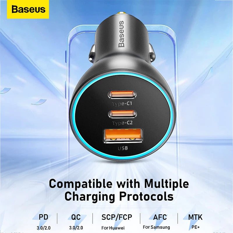 Baseus 65W Car Charger USB Type C Quick Charge 4.0 QC 3.0 PD Fast Charging For iPhone 13 Xiaomi Samsung Huawei USB C Car Charger