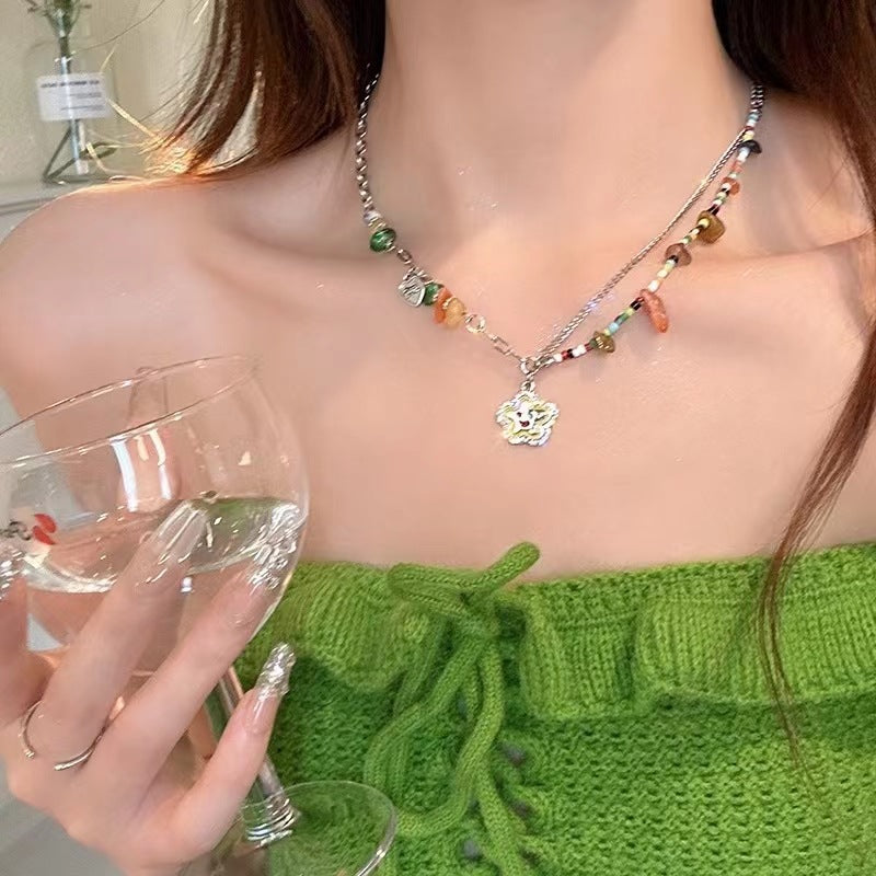 Candy Color Dopamine Necklace for Women Versatile Niche Design Beaded Choker Chain Sweet Cool Girl Neck Chain Internet Celebrity Jewelry